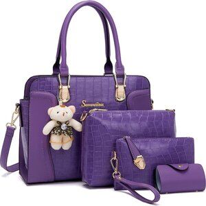 Women's Fashion Handbags Tote Bags Shoulder Bag Top Handle Satchel Purse Set 4pc